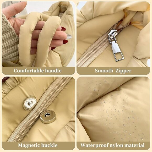 Women Puffer Tote Cotton Large Capacity Quilted Shoulder Handbag - Picture 5 of 7